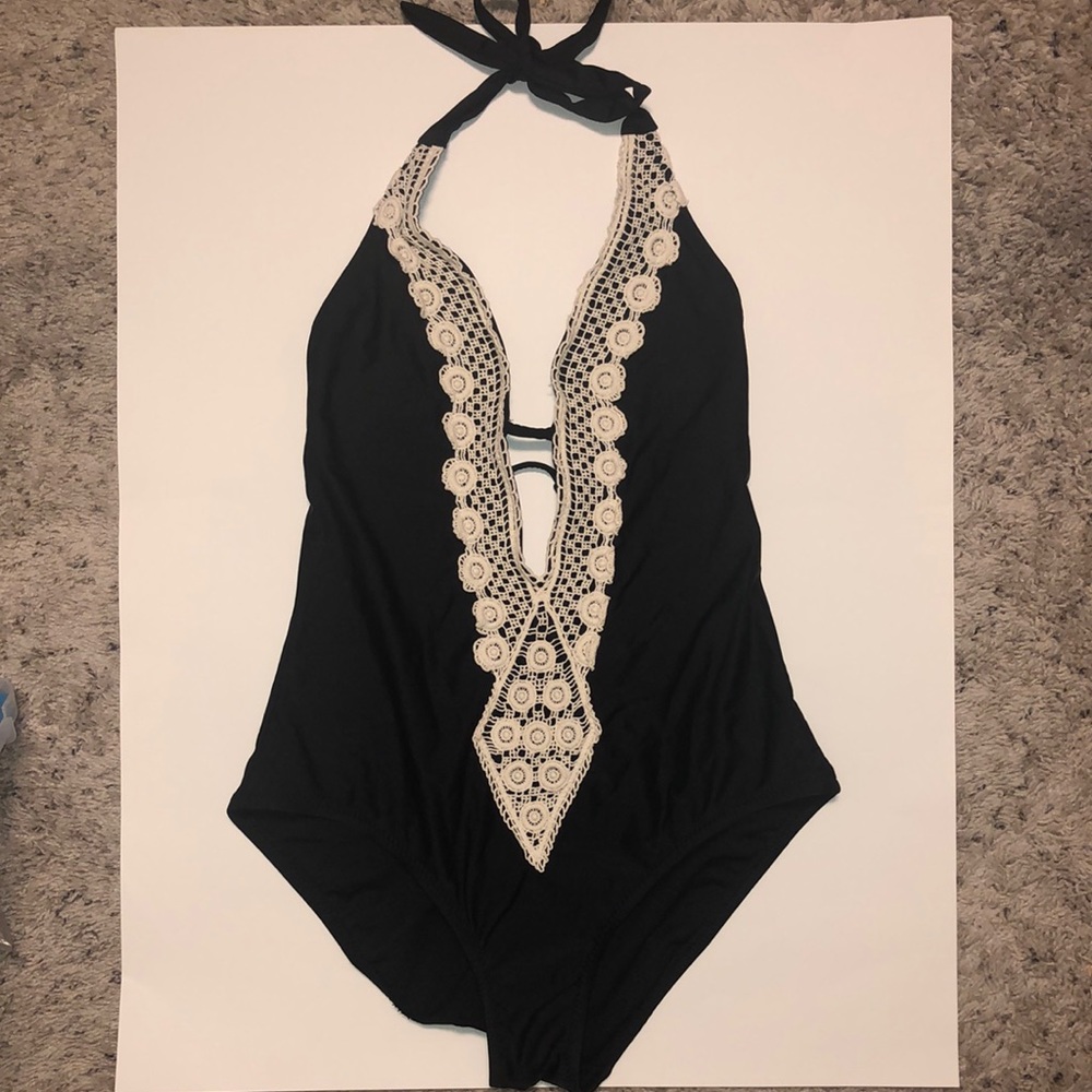 Massimo black one piece bathing suit size L